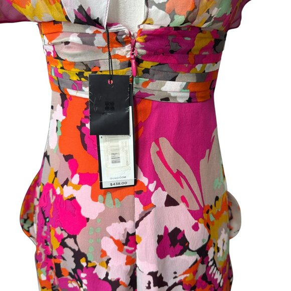 BCBGMAXAZRIA Floral Silk Maxi Dress 0 (XS) | NWT V-Neck Empire Waist Gown - Picture 4 of 11